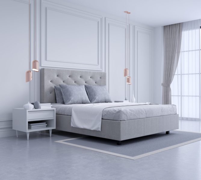 Modern and classic bedroom interior design, white and gray room concept ,house decoration ideas,3d rendering